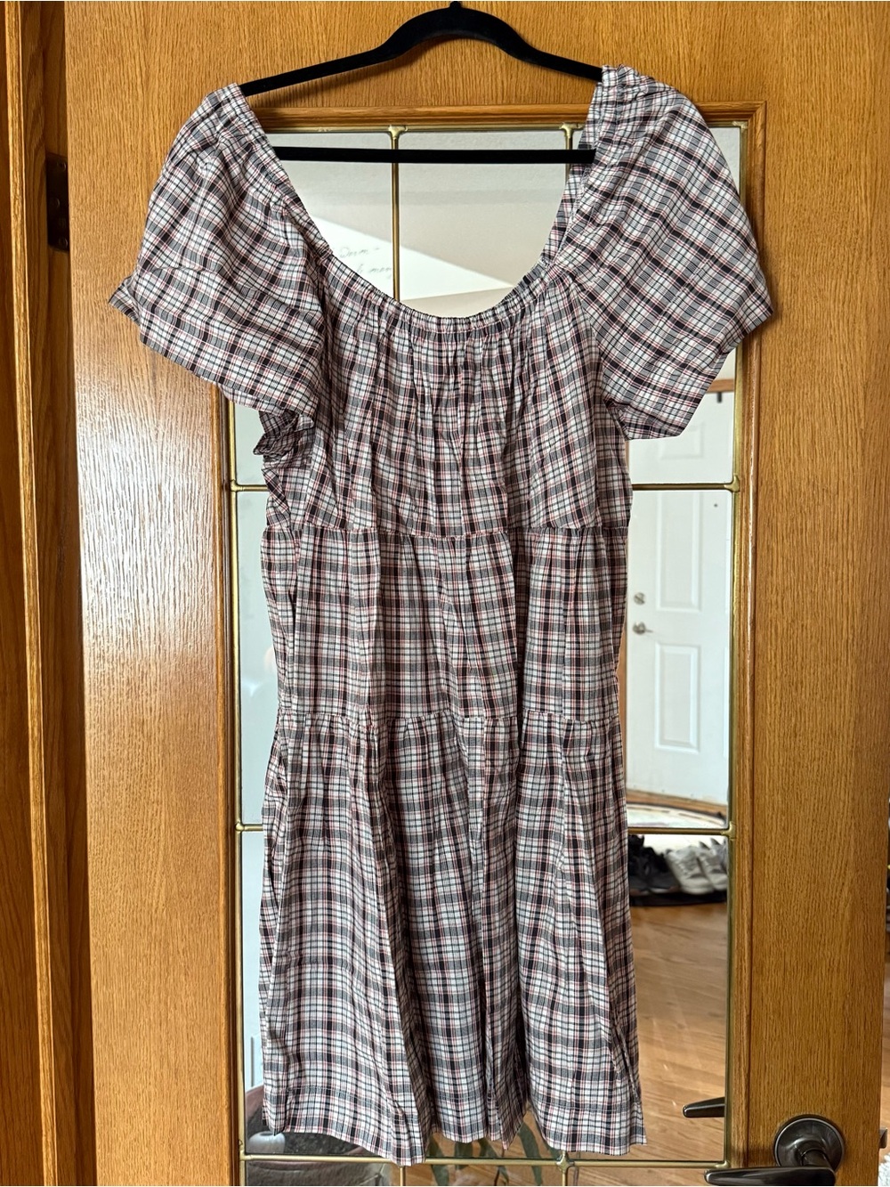 Old Navy Brown and White Plaid Midi Dress
